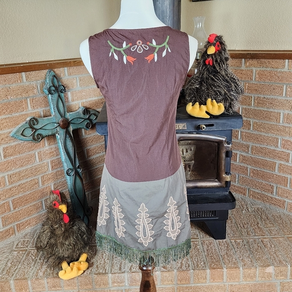 Ad:hoc le Collezioni Mini Dress Embroidered Birds Fringe Size M - Picture 3 of 8